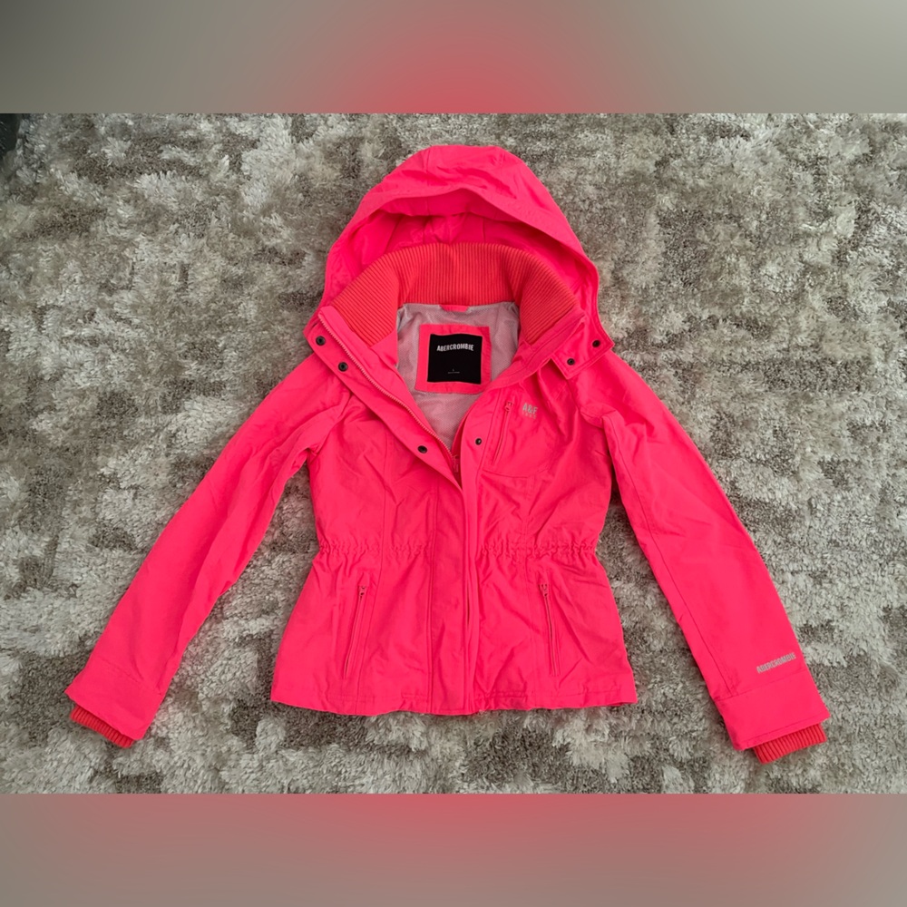 Abercrombie Hot Pink Windbreaker Jacket Kids Size Large Women’s Size XS